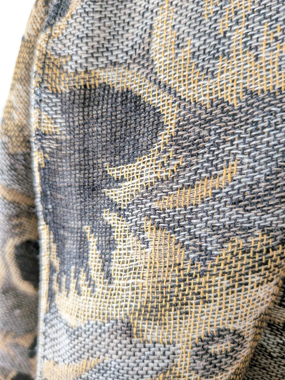 Floral Jacquard Fringe Wrap Scarf in Taupe and Black